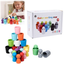 Fargesorteringskopper, fargesorteringssensoriske leker, matchende spill fargesorteringsleker, Montessori-pinnedukker og -kopper (1 sett)