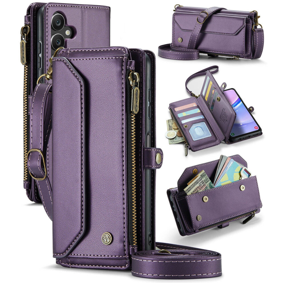 Caseme Leather Wallet Case For Compatible With Samsung Galaxy A15 6.5" Â Rfid Blocking, 10-Card Holder, Zipper Bills Slot, Magnetic Wrist Strap 9165521619764