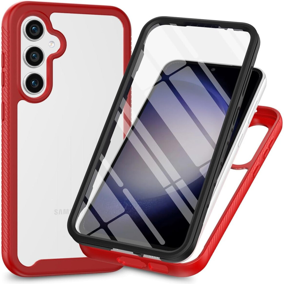 Slim Rugged Clear Hybrid 3-In-1 Case With Built-In Screen Protector For Galaxy A55 5G (Red) Â Compatible With Samsung Galaxy A55 5G Red 9165521617333