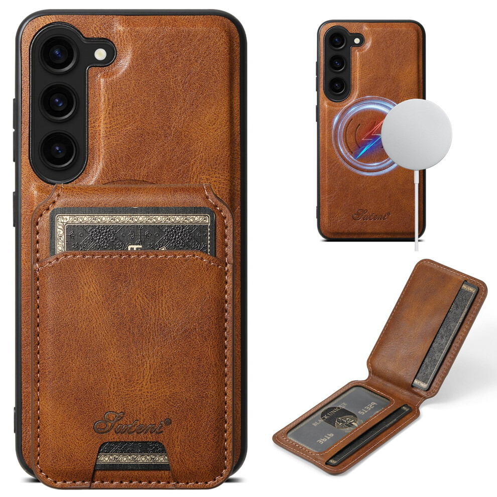 Magnetic Slim Flip Case For Samsung Galaxy S23 Â Detachable Card Wallet, Magsafe-Compatible, Brown 9170372117260