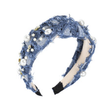 Crystal Knotted Women Headband Sky Blue 5.24 x 1.97 Inches