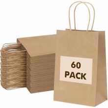 Sacs en papier kraft brun avec poignées, 8 x 4 x 10 pouces, lot de 60