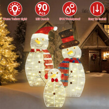 76 cm grote, 3-delige, 2D verlichte kerstsneeuwpopdecoratie met 8 lichtstanden, IP44 waterdicht, geschikt voor buiten, tuindecoratie, werkt op