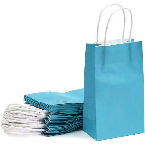 Pacote com 20 Sacolas de Papel Kraft Azuis para Presentes, Lembrancinhas e Compras, com Alças