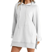 De Warmy Oversized Hoodie Dress Women, First Ones Casual Drawstring Pullover Long Sleeve Split Hem with Kangaroo Pocket