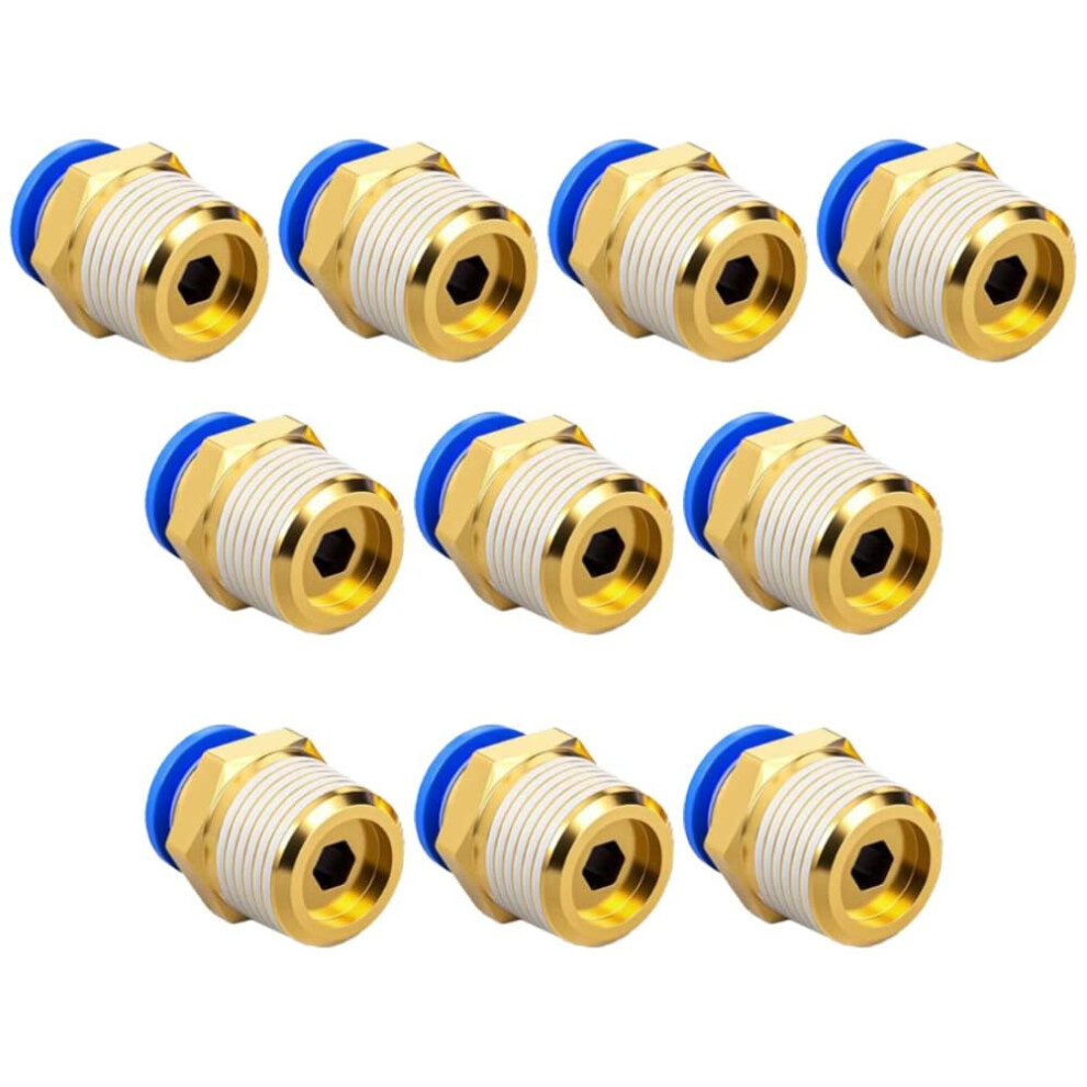 10Pcs Blue Push To Connect Fittings 6Mm Tube Od X 1/4 Inch Thread Straight Plumbing Connectors For Pu Pa Pe Pvc Tubes Pc6-02 9405492242722