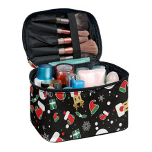 Draagbare make-upkoffer, dubbellaags reismake-uptas (8,86 x 6,5 x 5,9 inch), praktische kerstpictogrammen, zwart.