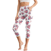 Union Jack mintás capri leggings magas derekú női jóganadrághoz, lélegző edzőleggings zsebekkel, 3XL