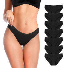 Conjunto de 7 calcinhas biquíni de algodão para mulheres, sem costura, macias e elásticas, pretas, tamanho M.