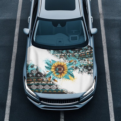 Copertura per cofano auto con design a farfalla, girasole e mucca, elasticizzata.