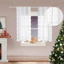 Sheer Lace Christmas Curtains Snowflake Embroidery Red 2