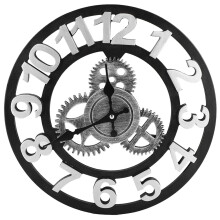 Industrial Style Wall Clock3D Gear Design Wood MDF Construction Decorative Big Gear Vintage Quartz Clock Retro Look Noiseless Movement for Bedroom