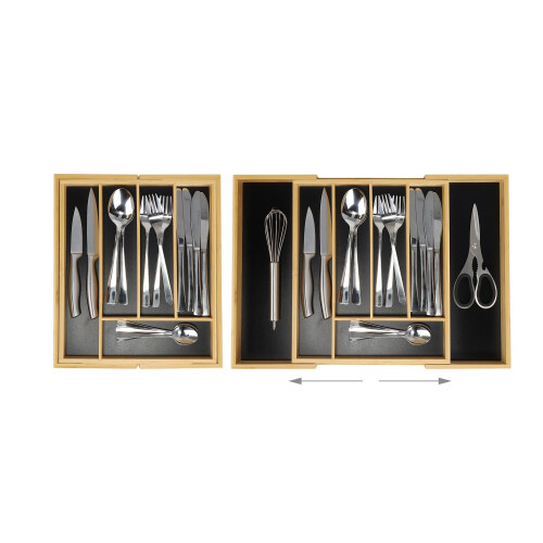Bandeja para cubiertos ajustable de bambú y MDF negro 1