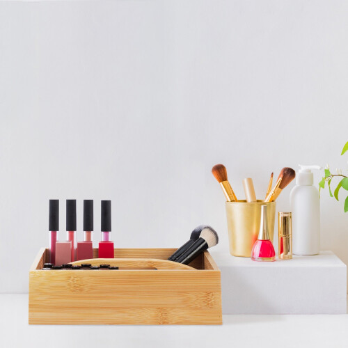 Organizador de mesa de bambu com 4 compartimentos 1