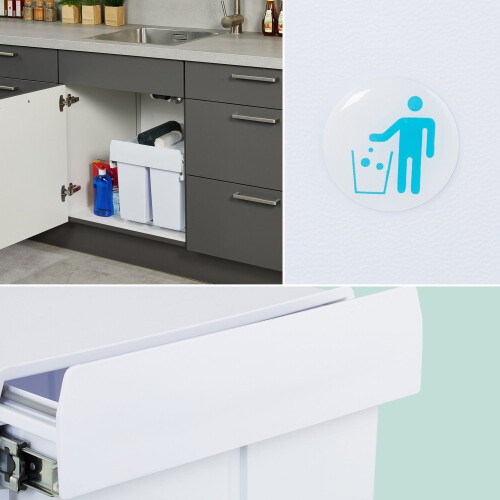 Pull-Out Waste Bin with Lid - White, Space-Saving 2