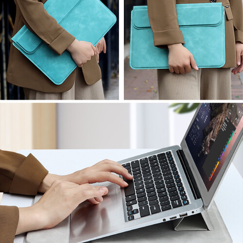 Capa fina para laptop de 14,1 a 15,4 polegadas com suporte, suporte ergonômico para teclado, capa de couro à prova d'água 1