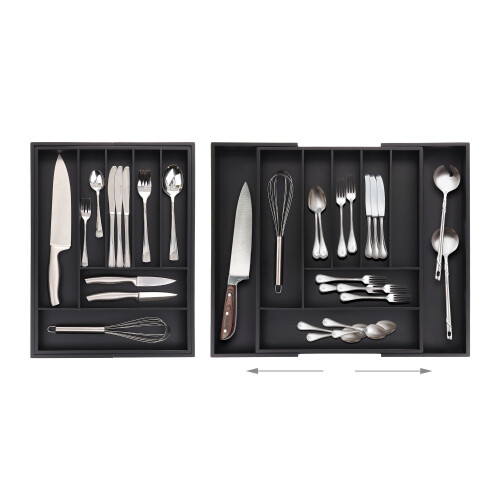 Bamboo Cutlery Tray, Adjustable 7-9 Compartments 1