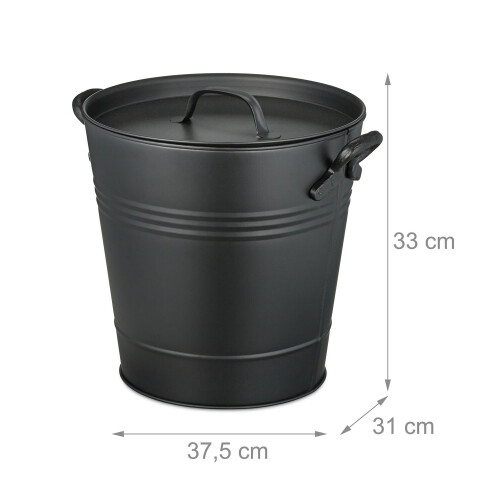 Schwarzer Ascheeimer aus Metall mit Deckel - 19 Liter 2