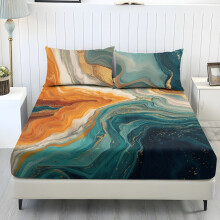 Butterfly Rose Printed Queen Sheet Set Orange Blue White