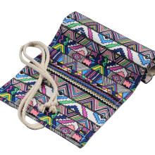 Pencil Organizers With Ethnic Pattern Roll Up Canvas Pencil Case Colored Pencil Roll Boho Style Soft Fabric Lightweight Material Large Capacity Art