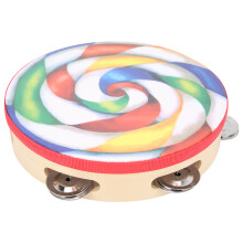 Wooden Style Tambourine for Children, Lollipop Shaped Musical Drum with Acoustic On Shell and Creative Design, Durable Polyester Head for Kids Church