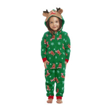 Kerstpyjama met capuchon, feestelijk rendierpatroon, bijpassende familiepyjama, zachte warme stof met zijzakken en ritssluiting aan de voorkant.