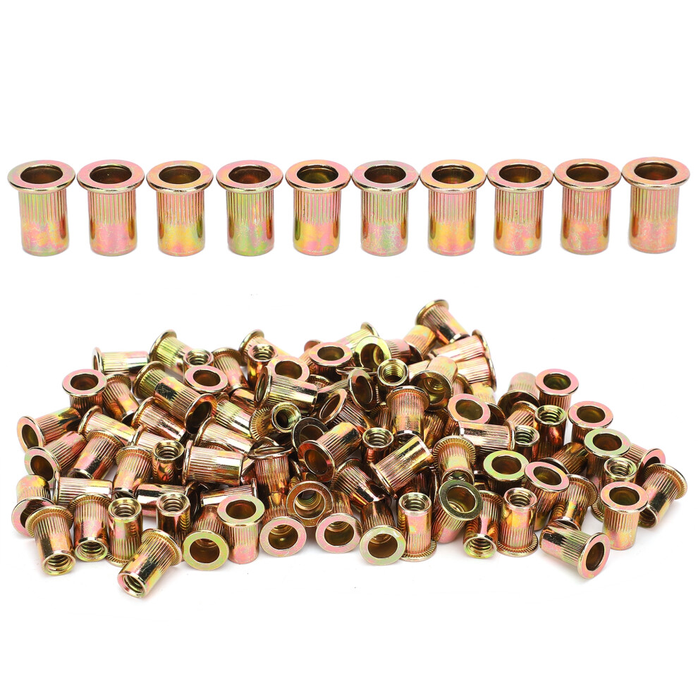Zinc Plated Rivet Nut Flat Head Carbon Steel Threaded Insert Nutsert Knurled Body Strong Riveting Force No Welding Or Tapping Needed Multipurpose 9191629209972