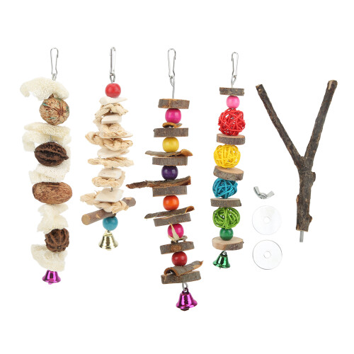 Chew Toys από φυσικό ξύλο, κρεμαστό κλουβί για κούρνια πουλιών, παιχνίδια αναζήτησης