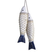 Vintage-Wanddekoration aus Holz in Fischform, rustikaler nautischer Stil, handgeschnitzter Fisch zum Aufhängen mit Seil für Zuhause und
