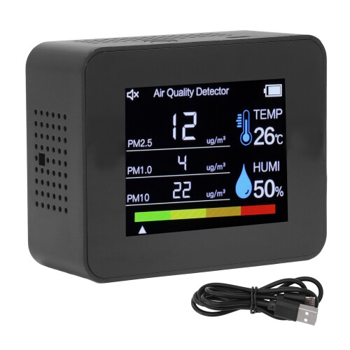 Monitor de Qualidade do Ar Interno e Externo com Detector de CO2, Visor LCD, Detecção em Tempo Real, Sensor de Alta Precisão, Sensor de Gravidade