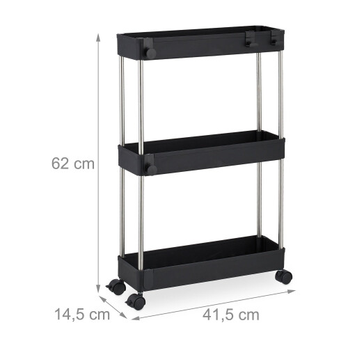 3-Tier Black Trolley with Wheels for Kitchen/Bathroom 2