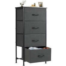 Small 4-Drawer Fabric Nightstand with Wooden Top, Grey – Compatible with Bedroom, Dorm, Entryway & Closet
