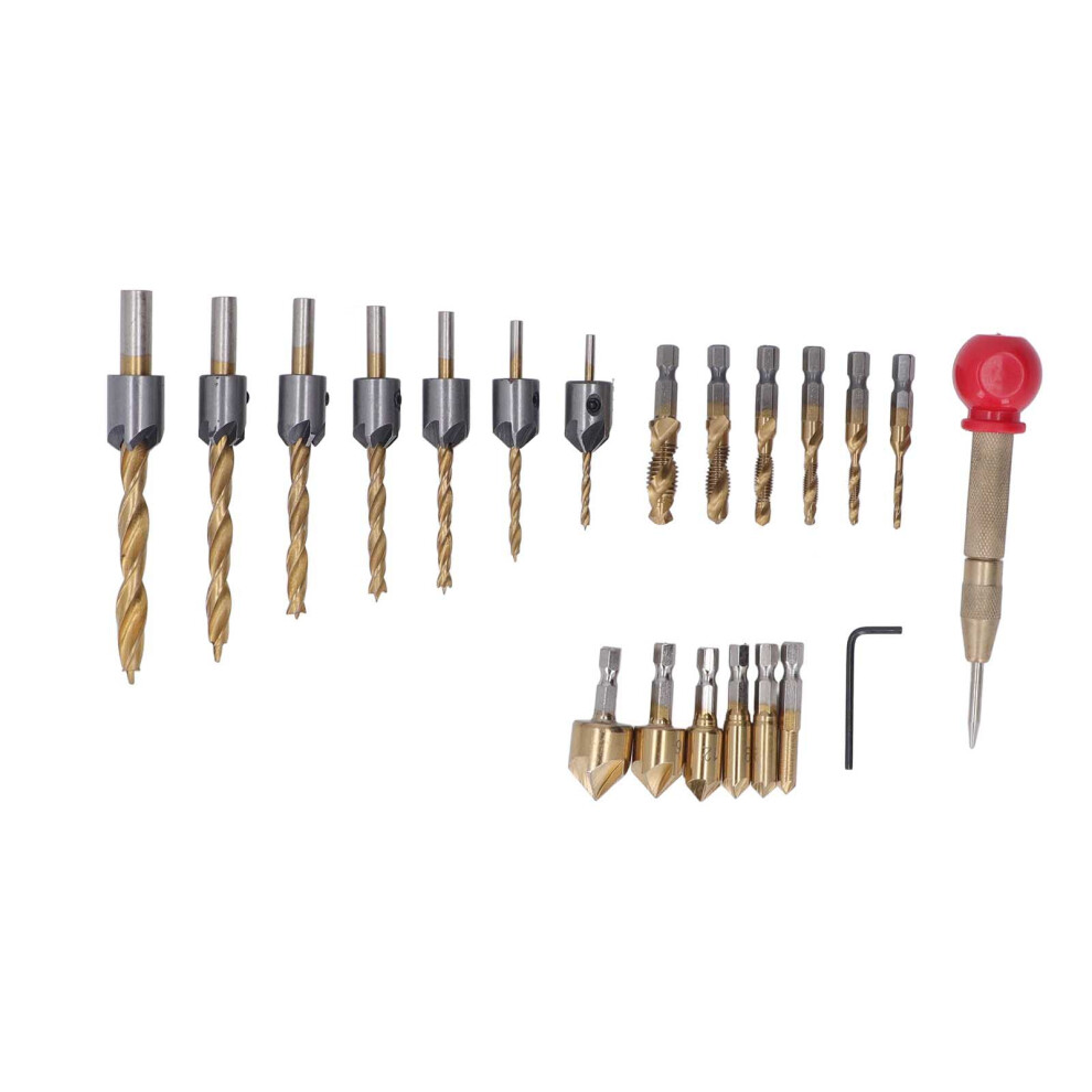 Titanium Coated Drill Bit Set Adjustable Depth Drilling Spiral Chip Discharge Three Pointed Countersink For Wood And Soft Metal Applications 9370362701121