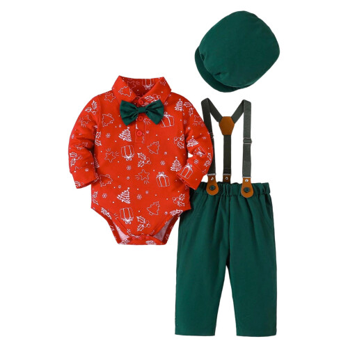 Baby Boy Outfit 3-Piece Gentleman Romper Set with Hat 1