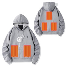 Beheizbarer Kapuzenpullover für Damen und Herren, beheizbarer Kapuzenpullover mit USB-Aufladung, waschbar, grau
