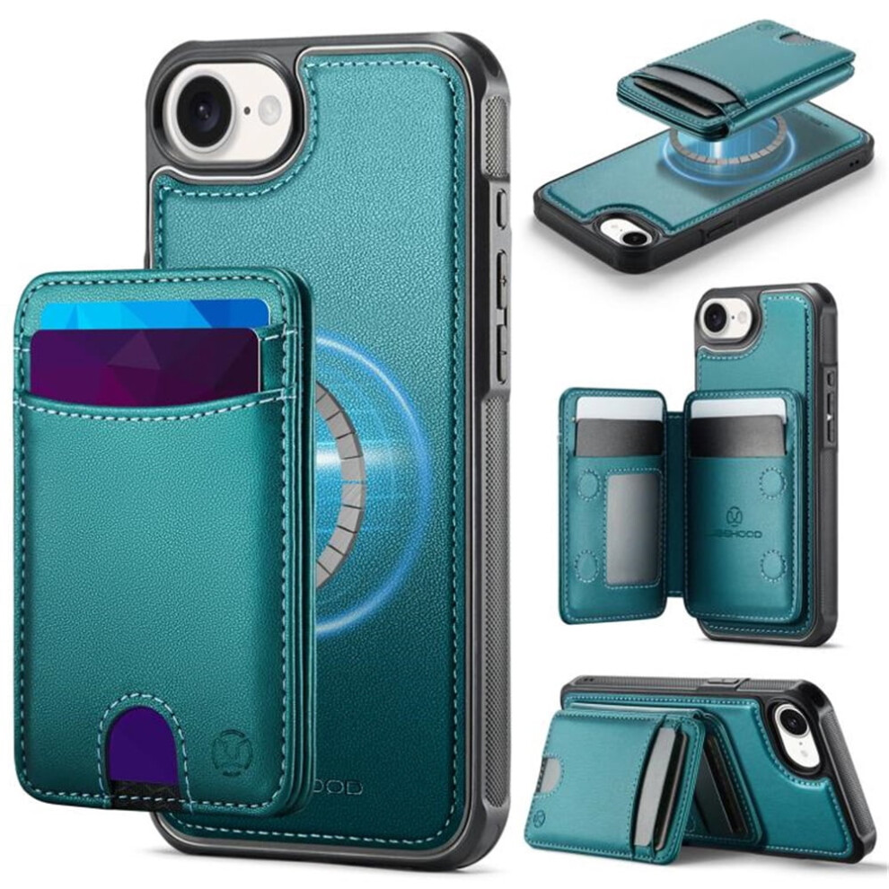Jeehood Case For Iphone 16E: Rfid-Blocking Pu Leather, Magsafe-Compatible 2-In-1 Wallet With Kickstand & Card Holder, Blue 9485826612629