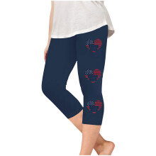Girls Capri Leggings Independence Day Print High Waist Kids Leggings Athletic Sports Workout Dance Tights Cropped Pants Navy 10-11 Years