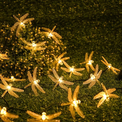 1pc Golden LED Dragonfly-Shaped String Lights, Durable Plastic, Ideal for Room & Window Decor 1