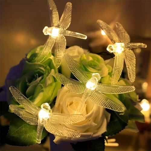 1pc Golden LED Dragonfly-Shaped String Lights, Durable Plastic, Ideal for Room & Window Decor 2