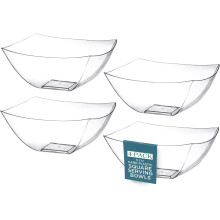 Clear Plastic Serving Bowls for Party (8oz - 4 Pack) Square, Disposable, Salad & Fruit Bowls for Party Table, Candy Containers for Candy Buffet