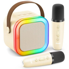 Mini Karaoke Machine with 2 Wireless Mics Beige