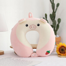 Kids Travel Pillow for Airplane, Road Trip, Car Seat - Neck, Chin Supporting - Memory Foam Insert and Cute Animal Plush Cover - Gift for Boys, Girls