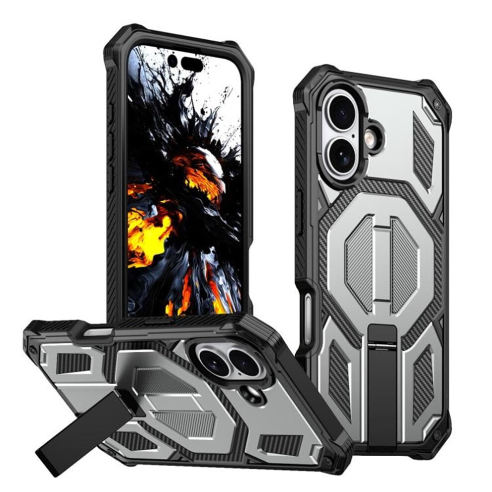 Iphone 17 Case Compatible With Magsafe Â Military-Grade Shockproof, Hidden Metal Kickstand, 360 Protection, Grey 9418476675041