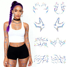 Holographic Temporary Colorful Tribal Body Art Stickers- Easy to Apply & Remove for Holiday Parties Role-Playing Events Skin-Friendly Paper Material