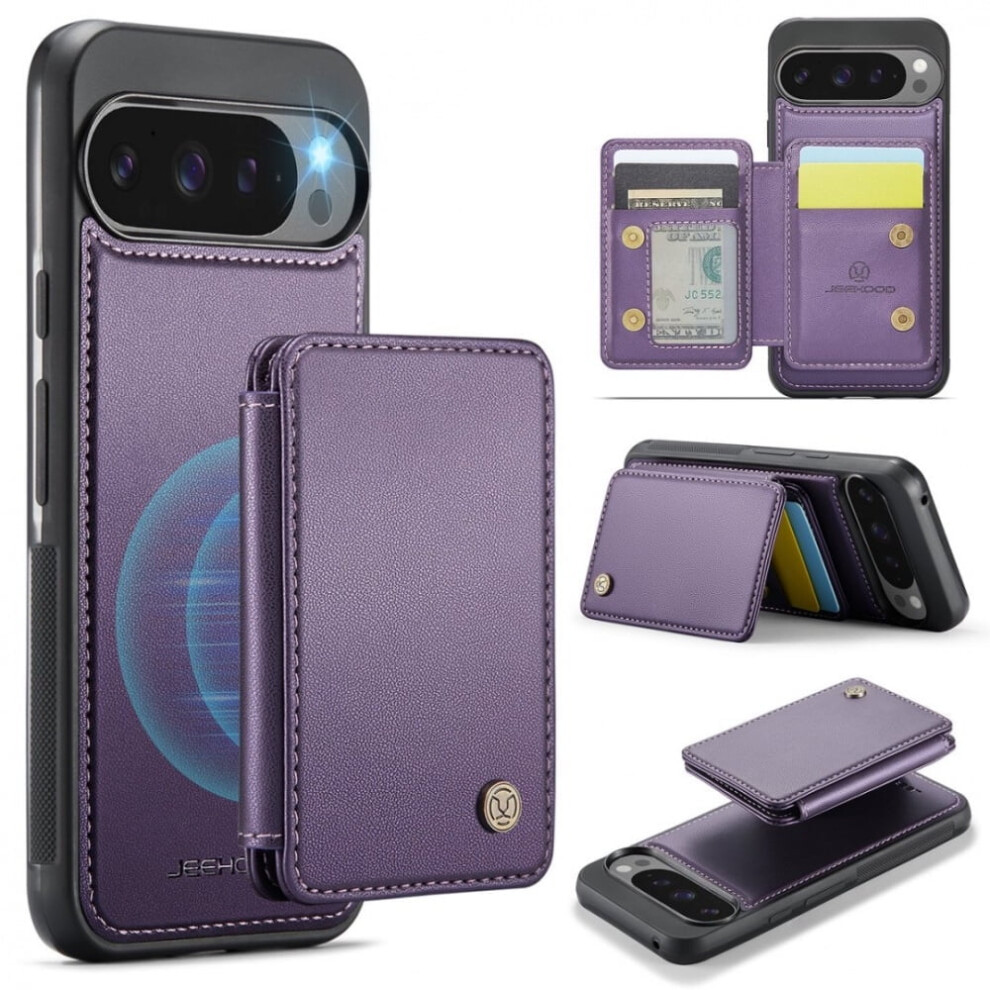 Leather Wallet Case For Google Pixel 9 Pro Xl Â Rfid Blocking, Credit Card Holder, Cash Slot, Detachable Kickstand, Compatible With Google Purple 9485826613916