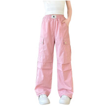 Pants for Girls Cargo Jogger Pants Wide Leg Streetwear Kid Teen Jogger Trousers with Pockets Pink 6-7 Years