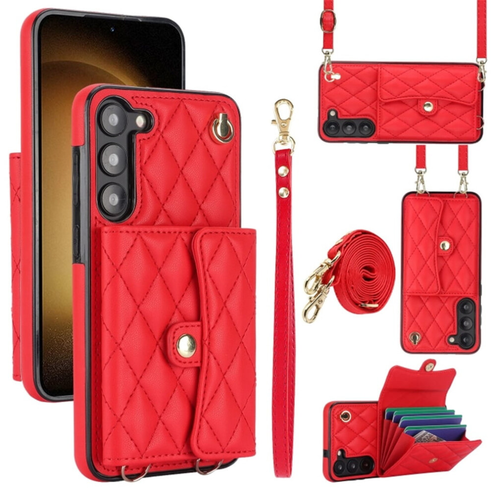 Rfid-Blocking Magnetic Flip Wallet Case For Samsung Galaxy A15 4G/5G Â With Multi-Card Slots, Detachable Shoulder & Wrist Straps Red 9558633021271