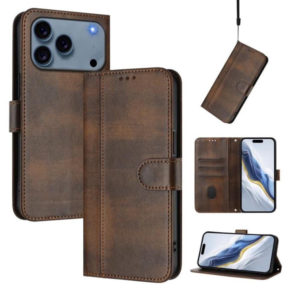 Iphone 17 Pro 6.3" Wallet Case Â Flip Leather Tpu, Card Holder, Wrist Strap, Shockproof, Compatible With Iphone 17 Pro Brown 9418476674440