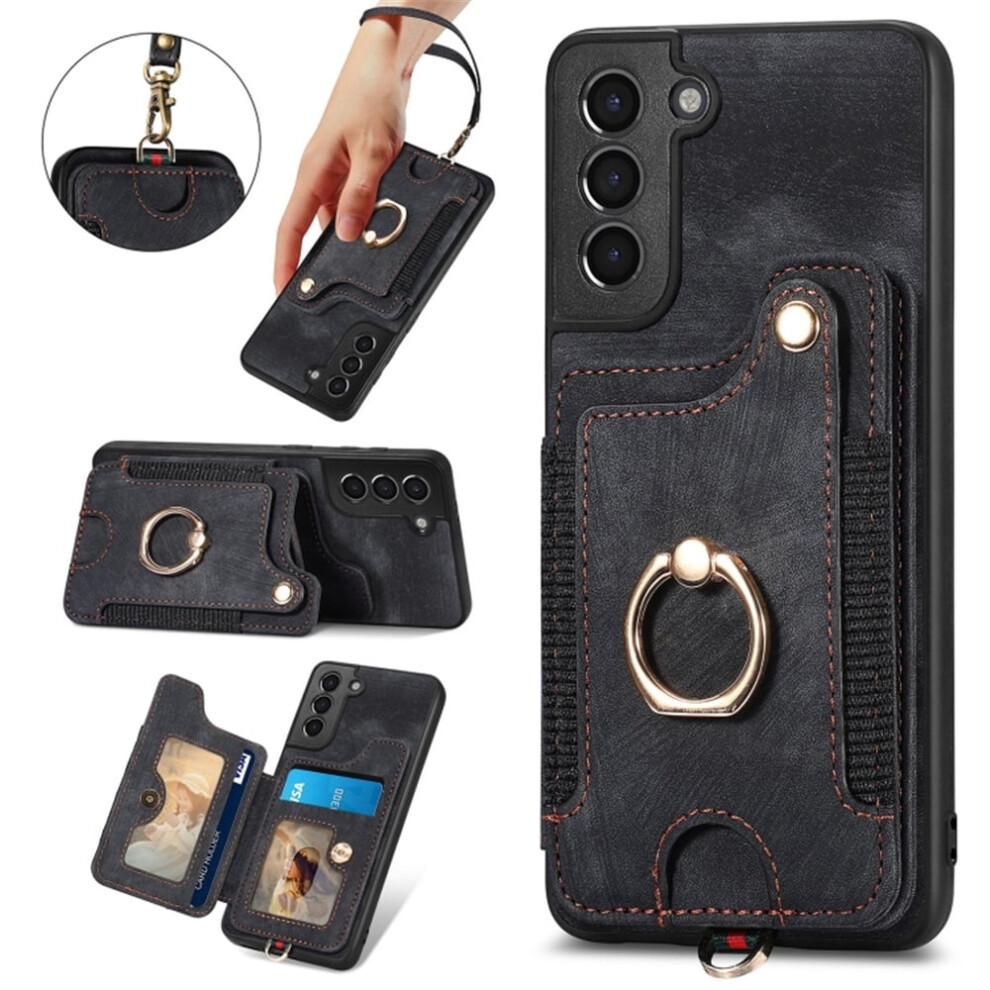 Compatible With Samsung Galaxy S21+ 5G Pu Leather Wallet Case With Rfid Blocking, Ring Holder, Kickstand, Wrist Strap & Magnetic Closure Â Black 9558633021639