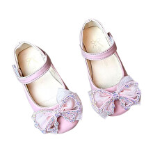 Girls Flats Sparkle Princess Dress Shoes Bow Wedding Party Flower Bridesmaids Mary Jane Ballet Flats for Kids Pink 13-14 Years